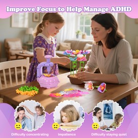 BlueSwan DIY Fabric Flower Bouquets Toys, Kids' Textile Kits, Poke-in Arts and Crafts Gifts for 4-12 Year Old Girls, 36 Flower Holders & 5 Bases & Vase, ADHD, Parent-Child Educational Interactive Toy