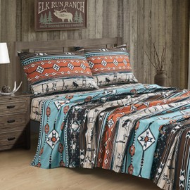 Chezmoi Collection 4-Piece Southwestern Cowboy Rodeo Sheet Set Full Size - Multicolor Blue Brown Beige Clay Printed Brushed Microfiber Lightweight Breathable Deep Pocket Bed Sheets
