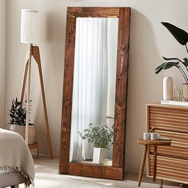 ABSWHLM Full Length Mirror 58"x24" – Solid Wood Frame, HD Tempered Glass, Wall Mounted & Leaning, Rustic Modern Decor for Bedroom, Living Room, Entryway, Brown