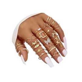 44pcs Chic Gold Knuckle Rings Set For Women,Vintage Stackable Dainty Simple Adjustable Silver Rings,Chunky Signet Cute Ring Pack Jewelry Gift (23pcs(Gold）)