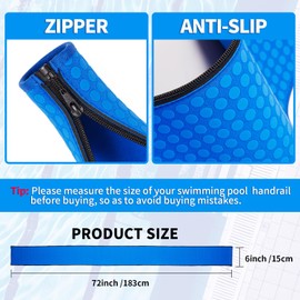 Pool Handrail Cover,6 Feet Pool Railing Covers with Zipper,Swimming Pool Handle Rail Covers,Non Slip for Inground Swimming Pool Handrail Ladder Stair Handles Grip