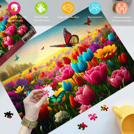 HUADADA Puzzle 1000 Pieces Flowers and Butterflies 1000 Pieces Puzzle for Adults and Children from 14 Years Classic Puzzles Gift