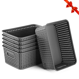 AREYZIN Small Storage Bins Plastic Storage Baskets Set of 6 Sturdy Small Pantry Organizer Bins Organization and Storage Shelves Baskets for Organization, Countertops, Desktops, Cabinets, Bedrooms