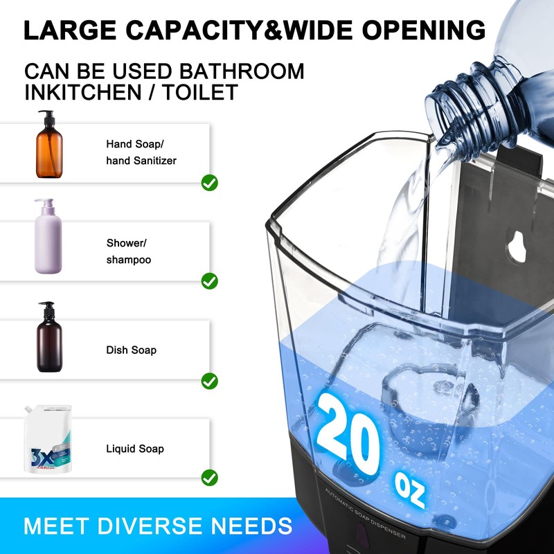 6 Pack Automatic Soap Dispenser,20oz/600ml Wall Mount Commercial Liquid Soap
