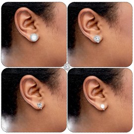 4 Pairs Cubic Zirconia Clip on Earrings Silver Rhinestone Fake Earrings Round Pearl Clip Earrings for Women Non Pierced Stud for Dance Stage Opera Performance Wedding Party Jewelry