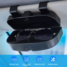 Number-One Car Visor Sunglass Case Holder Clip, Eye Glasses Storage Box with Double Card Slots Car Sunglasses Organizer Mount General for All Car Models (Black)