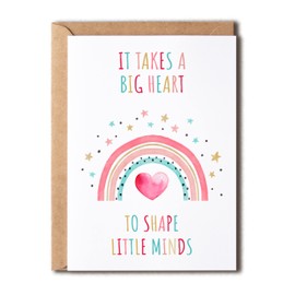 OystersPearl Teacher Appreciation Greeting Card - 'It Takes A Big Heart To Shape Little Minds' - Thank You Card For Teachers - 5 x 7 Inches, Red, Modern Style