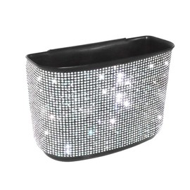 Baceyong Diamond Car Trash Can Creative Personality Hanging Diamante Trash Can White 20x14x9cm