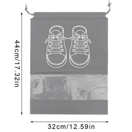 JOCXZI 5pcs Large Shoe Storage Bags Travel Shoe Bag for Men with Drawstring and Transparent Slot for Daily Use and Travel, grey, 24.6*23.7cm