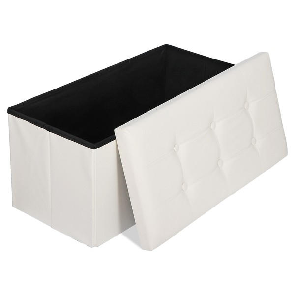 Segawe 30" Storage Bench Faux Leather Beige Footrest w/ Foam