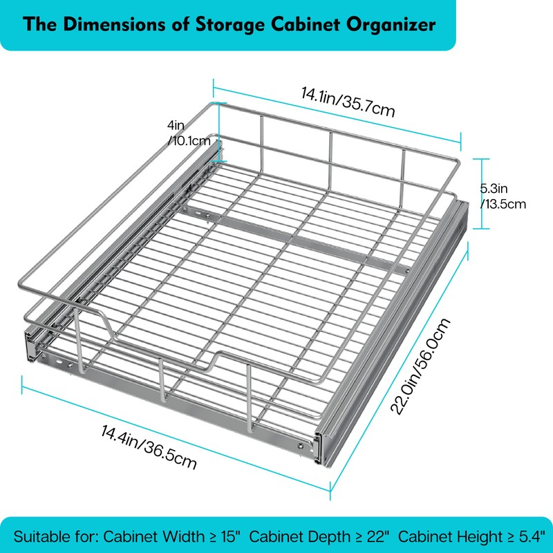 Pull Out Cabinet Organizer 14" W X 22" D, Slide