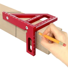 3D Multi Angle Measuring Ruler, Aluminum Alloy 45 90 Degree Miter Triangle Ruler, Woodworking Square Protractor for Measuring, Aligning, Marking (Red)