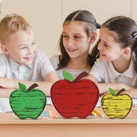 3PCS Back to School Decorations Wooden Table Decor Retro Apple Signs Vintage Rustic Table Centerpiece Back to School Sign for First Day of Classroom Office Desk Decor