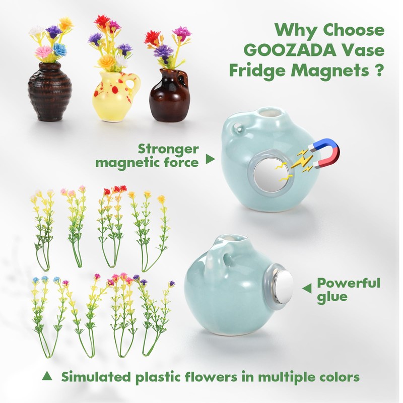 GOOZADA 6 Pack Mini Ceramic Vase Magnets, Glass Magnet Vases