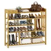 Bamworld Shoes Rack Shelf Organizer Entryway 5 Tier Bamboo for 24 Pair Boots Footwear Book Flowerpots with Storage Box (Brown)