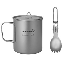 750ml Titanium Cup with Folding Spoon, Ultralight Camping Pot Cookset for Backpacking, Hiking - Boiling, Coffee, Drinking