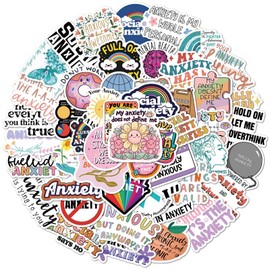50PCS Anxiety Awareness Stickers, Waterproof Vinyl Social Anxiety Stickers, Mental Health Aesthetic Decals for Water Bottles, Laptops, Phone Cases, Journals & Scrapbooking