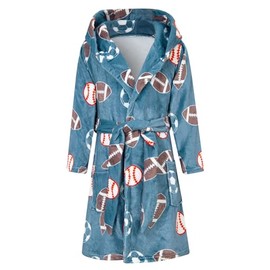 Funnycokid Boys Robes Baseball Kids Hooded Bathrobe Flannel Fleece Pajamas Size 10 12 Soft Rugby Sleepwear 10-12 Years