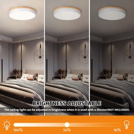 Yiisem Dimmable Wood LED Flush Mount Ceiling Light, 2700K-6000K Selectable Modern Round Close to Ceiling Lighting Fixtures, Minimalist White Ceiling Lamp for Living Room, Bedroom, Laundry Room