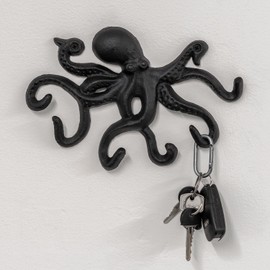 Woodside 6 Hook Cast Iron Wall Mounted Octopus Coat Hanging Hooks, Hanger Rack for Jackets, Hats, Keys
