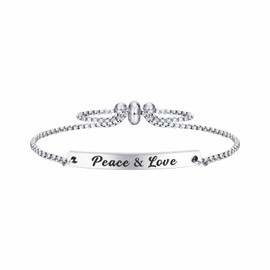 FALOGI Motivational Quotes Gifts, Peace & Love Bracelet, Positive Gifts for Adults