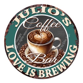 JULIO’S Coffee Bar Love is brewing Rustic Shabby Vintage style Retro Kitchen Bar Pub Coffee Shop man cave Garage Decor Mother's Father's Vanentines day Gift Ideas