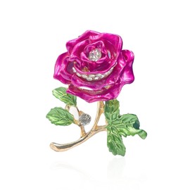 Peasimy Shining Crystal Rose Flower Brooch Pins for Women Girls Beauty Floral Rhinestone Brooch Bridal Wedding Jewelry Gifts (Hot Pink)
