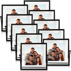 Hoteam 12 Pack 4 x 4 Inches Floating Frame Glass Photo Frame Collection Vintage Metal Minimal Ornate Easel for Pictures Photos Desk Tabletop Display(Black)
