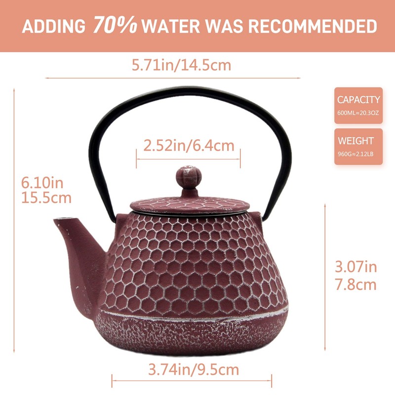 20.3oz Small Cast Iron Teapot, SECHUDO Cast Iron Tea Kettle