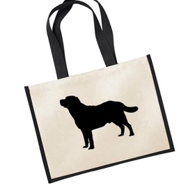 HUURAA Jute Bag Labrador Retriever Silhouette Carry Bag Black Size 21 Litres with Motif for Dog Lovers Gift Idea for Friends and Family, multicoloured
