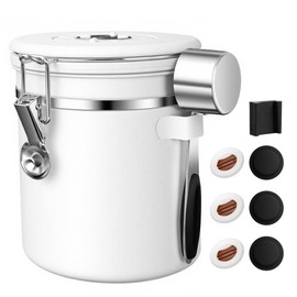 ShanSon Coffee Canister Airtight Coffee Container Stainless Steel Coffee Bean Storage Container with Scoop Coffee Canister for Beans Grounds Sugar Flour Tea Cereal,16OZ, White