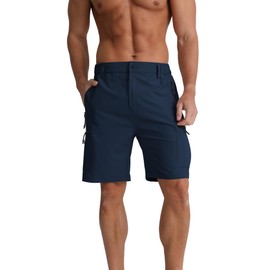 BOJIN Men's Hiking Cargo Shorts with 5 Zipper Pockets Lightweight Quick Dry Casual Wear Golf Fishing Shorts 9 inch Inseam BJ034 Navy Blue 3XL