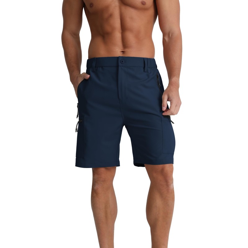 BOJIN Men's Hiking Cargo Shorts with 5 Zipper Pockets Lightweight