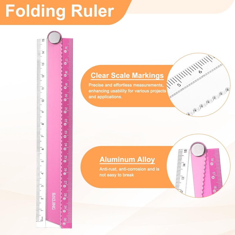 sourcing map Folding and Straight Ruler Kit 30/15cm Metric Aluminum