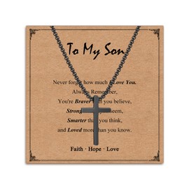 Twutqel Cross Necklace for Men Boys, Adjustable Silver/Black Stainless steel Cross Chain, Baptism Christening Gift for Son Grandson Nephew Brother Cousin Age 6-21 (To My Son, Black)