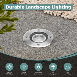Gardencoin Low Voltage Landscape LED Well Lights, 12V in Ground Lights Outdoor IP67 Waterproof, 4.3 inch Wired Landscape Up Lighting, Included Replaceable 5W 2700K MR16 Bulb Dimmable, 6 Pack