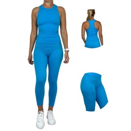 Ballandoro Tracksuit Gym Pilates Set Women's Leggings Push Up and Sports Bra Outfit, Sportswear Yoga Pants and Top Bra Tennis Zumba Yoga Fitness Activewear, turquoise, S