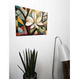 The Plum Penguin Cubist Magnolia Tree Wall Art - Dual A4 MDF Wood Prints for Home Decor Canvas Alternative 40 x 30cm
