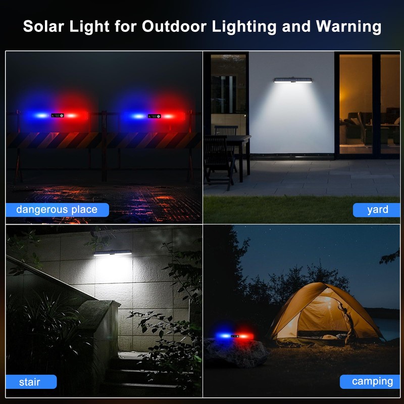 Aolyty Solar Strobe Lights, Outdoor 3 Work Modes, Waterproof Wall