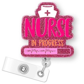 Nurse in Progress Badge Reel Retractable for Student Nurse & Nursing School Student, Funny Badge Accessories for Work, ID Name Badge Holder with Alligator Clip & 24” Durable Nylon Cord | Acrylic