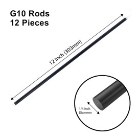 Black 1/4 inch Round Rod Garolite G10 Fiberglass Material Stick 12 inch Long, Pack of 12