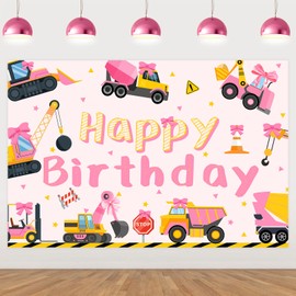 Wonmelody Construction Birthday Party Decorations (Pink)