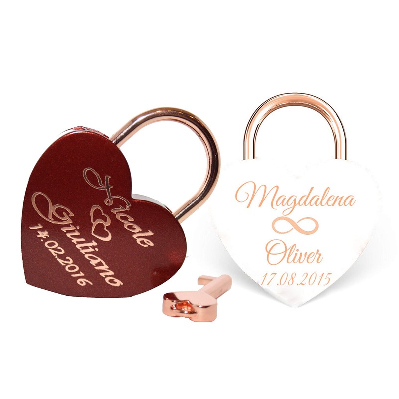 Love Lock Heart Red/Rose Gold with Engraving of Your Choice