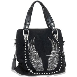 Zzfab Bling Purse Double Handles Rhinestone Wing Purse Black