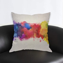 AOYEGO Bright Watercolor Stains Throw Pillow Cover Colorful Splash Grain Messy Rainbow Blot Pillow Case 18x18 Inch Decorative Cotton Linen Square Cushion for Home Couch Bed