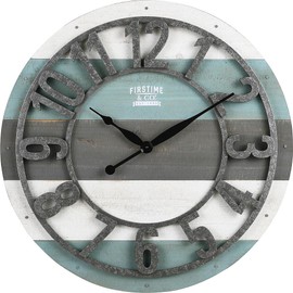 FirsTime & Co. Teal Shabby Planks Wall Clock, Large Vintage Decor for Living Room, Home Office, Round, Wood, Farmhouse, 27 inches