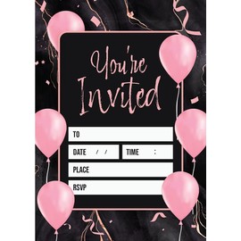 Kirsten McMillan 32 Black Pink Balloons Party Invites - Party Invitations Adult - A6 Birthday Party Invitations with Envelopes – Designed and Printed in the UK
