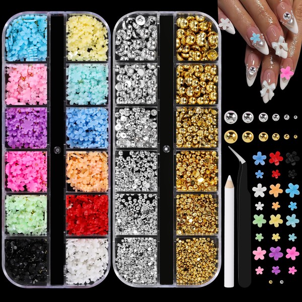 AIPULIDUO 3D Pastel Acrylic Flower Nail Charms - Mixed Blossom