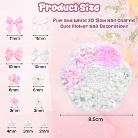 TAXTYHRE Nail Charms, Niedlich Schleife Blume Charms Nägel, Acryl Blumen Perlen Nagel Charm, Rosa Bogen Nägels Charm, DIY Nageldesign, Nägel Deko Zubehör für Frauen und Mädchen