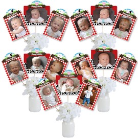 Big Dot of Happiness Farm Animals - Barnyard Birthday Party Picture Centerpiece Sticks - Photo Table Toppers - 15 Pieces